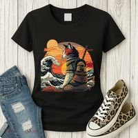 Japanese Retro Samurai Cat The Great Wave By Hokusai Women's T-Shirt thumb 3