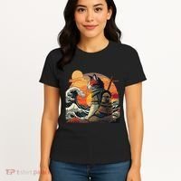 Japanese Retro Samurai Cat The Great Wave By Hokusai Women's T-Shirt thumb 4