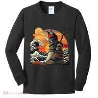 Japanese Retro Samurai Cat The Great Wave By Hokusai Kids Long Sleeve Shirt thumb 0
