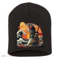 Japanese Retro Samurai Cat The Great Wave By Hokusai Short Acrylic Beanie thumb 0