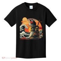 Japanese Retro Samurai Cat The Great Wave By Hokusai Kids T-Shirt thumb 0