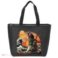 Japanese Retro Samurai Cat The Great Wave By Hokusai Tote Bag thumb 0