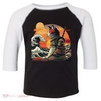 Japanese Retro Samurai Cat The Great Wave By Hokusai Toddler Fine Jersey T-Shirt thumb 0