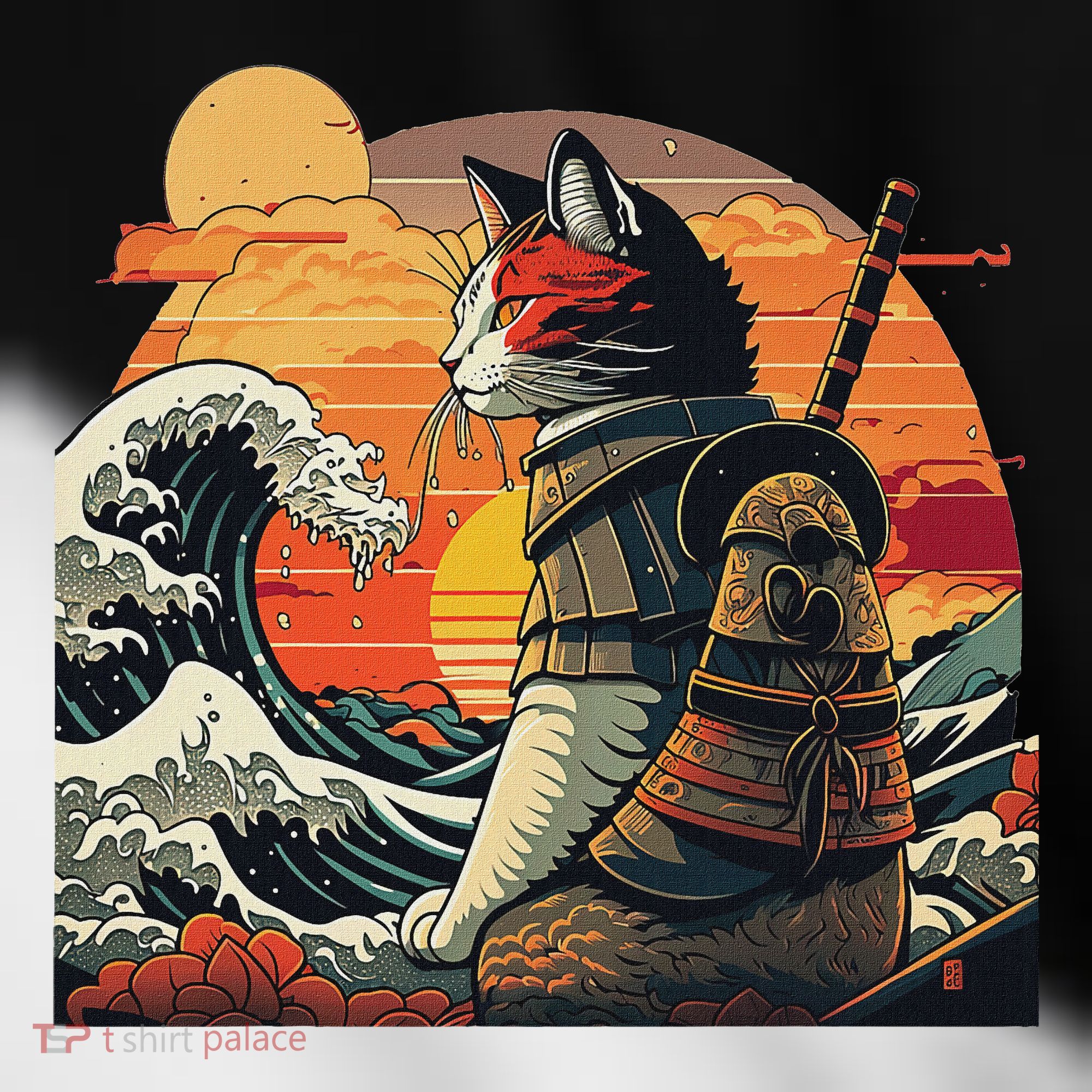 Japanese Retro Samurai Cat The Great Wave By Hokusai Toddler Fine Jersey T-Shirt