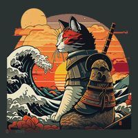 Japanese Retro Samurai Cat The Great Wave By Hokusai Infant Baby Jersey Bodysuit thumb 2