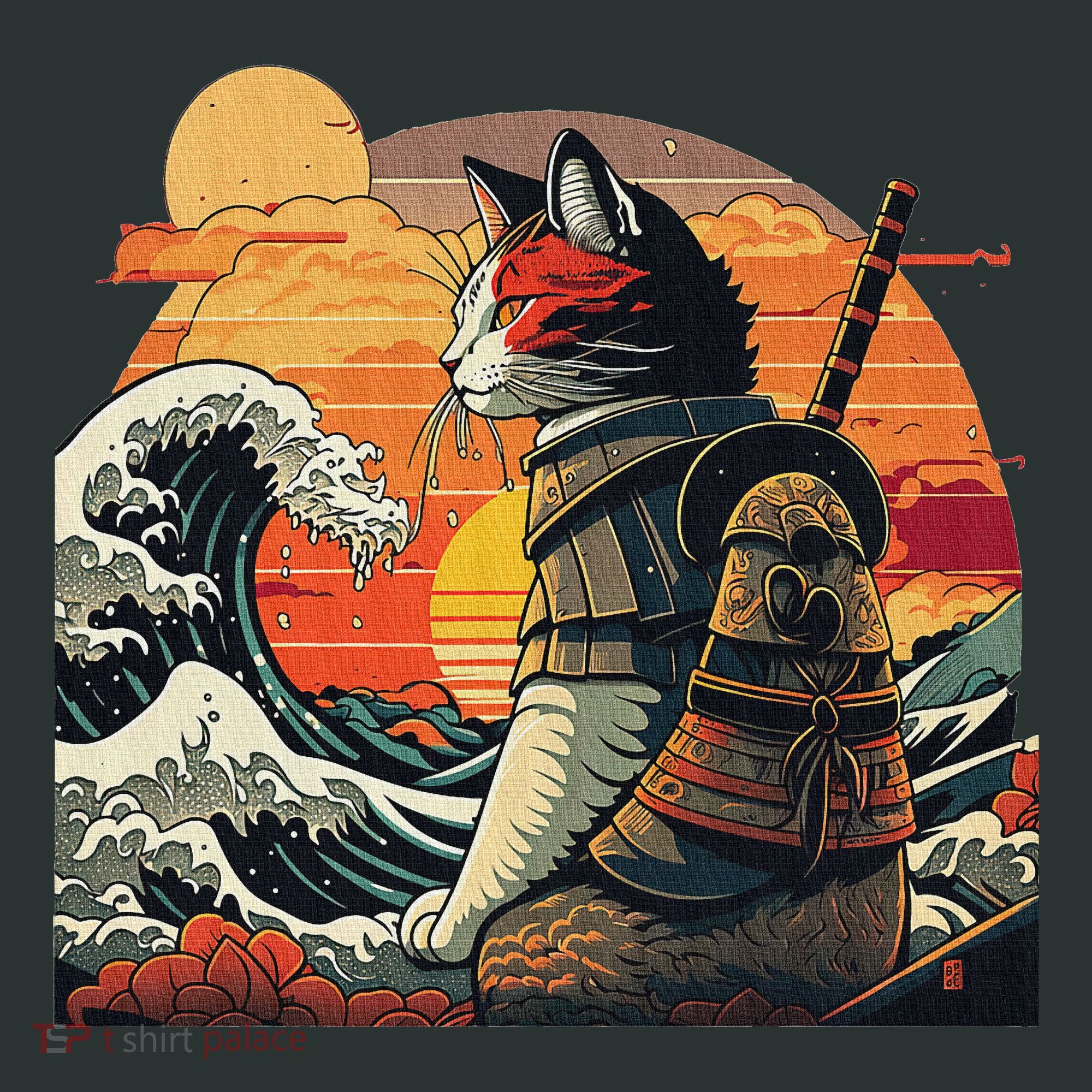 Japanese Retro Samurai Cat The Great Wave By Hokusai Infant Baby Jersey Bodysuit