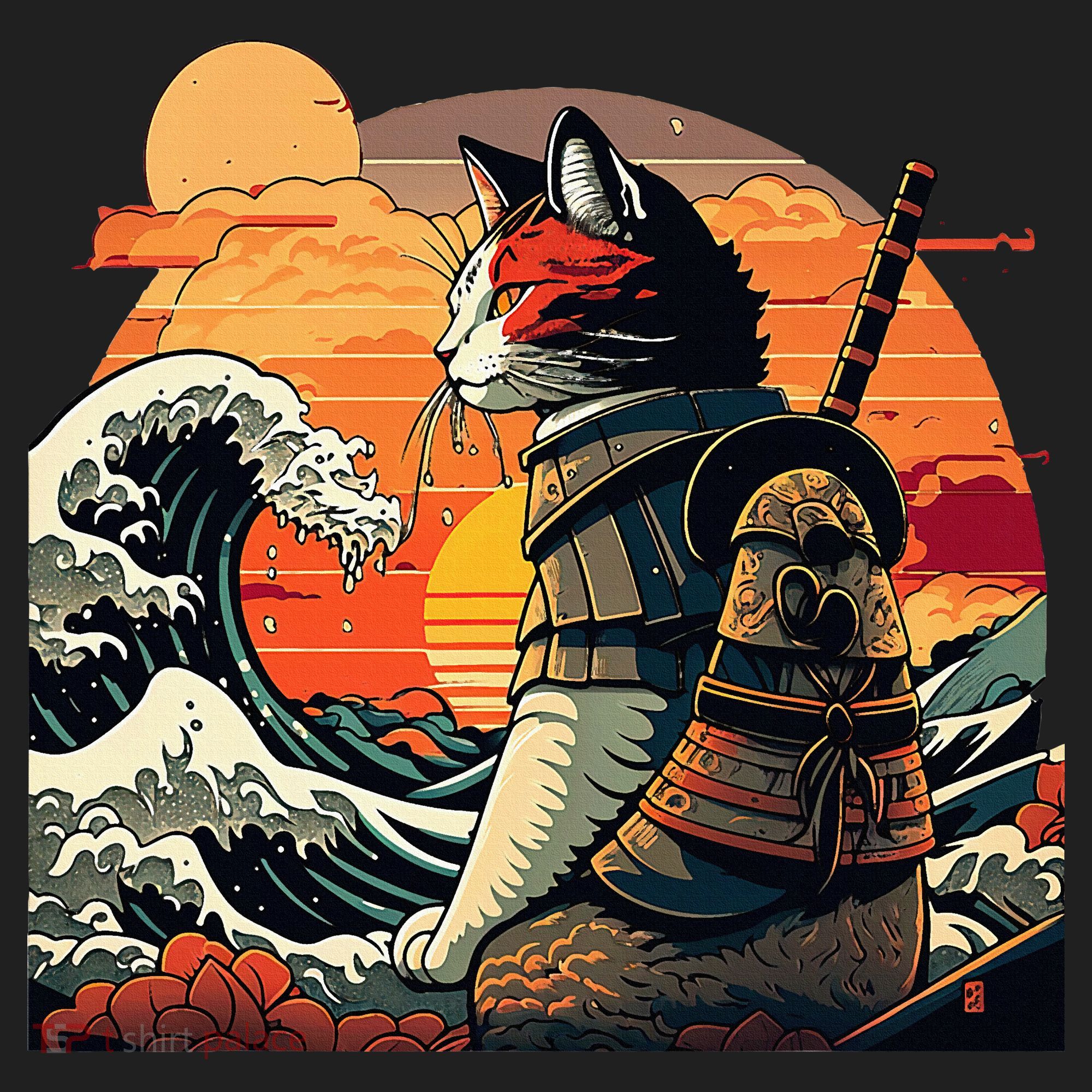 Japanese Retro Samurai Cat The Great Wave By Hokusai Women's Sweatshirt