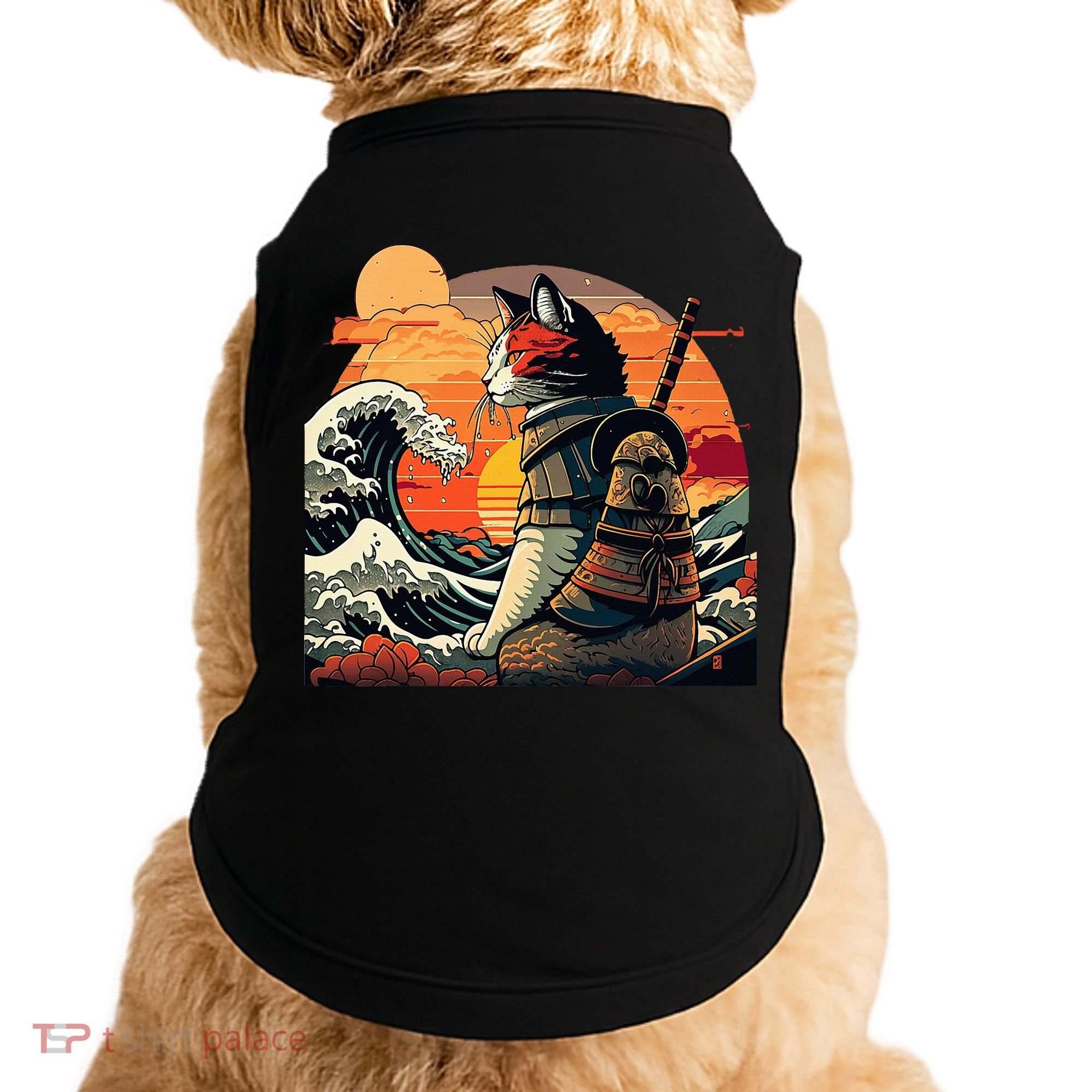 Japanese Retro Samurai Cat The Great Wave By Hokusai Doggie Tank