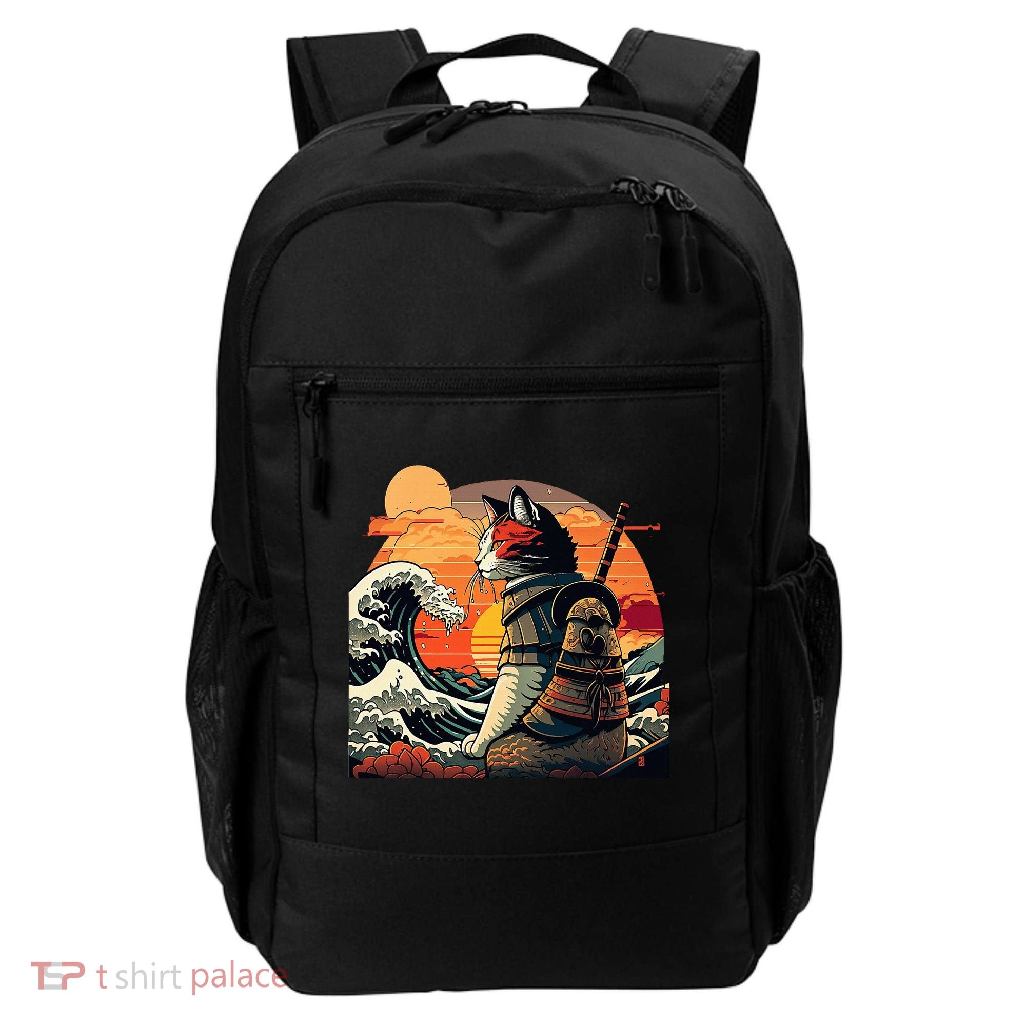 Japanese Retro Samurai Cat The Great Wave By Hokusai Backpack