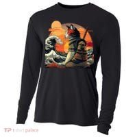 Japanese Retro Samurai Cat The Great Wave By Hokusai Cooling Performance Long Sleeve Crew thumb 0