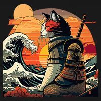 Japanese Retro Samurai Cat The Great Wave By Hokusai Cooling Performance Long Sleeve Crew thumb 2