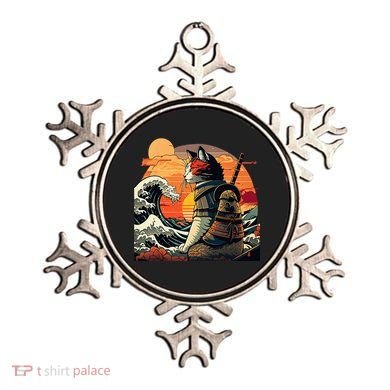 Japanese Retro Samurai Cat The Great Wave By Hokusai Ornament