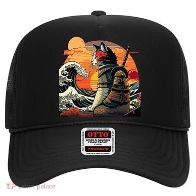 Japanese Retro Samurai Cat The Great Wave By Hokusai Hat