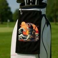 Japanese Retro Samurai Cat The Great Wave By Hokusai Golf Towel thumb 2