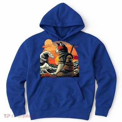 Japanese Retro Samurai Cat The Great Wave By Hokusai Hoodie
