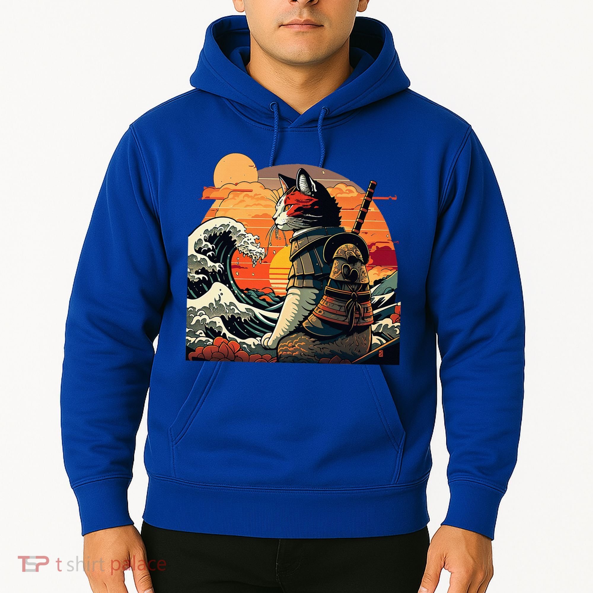 Japanese Retro Samurai Cat The Great Wave By Hokusai Hoodie