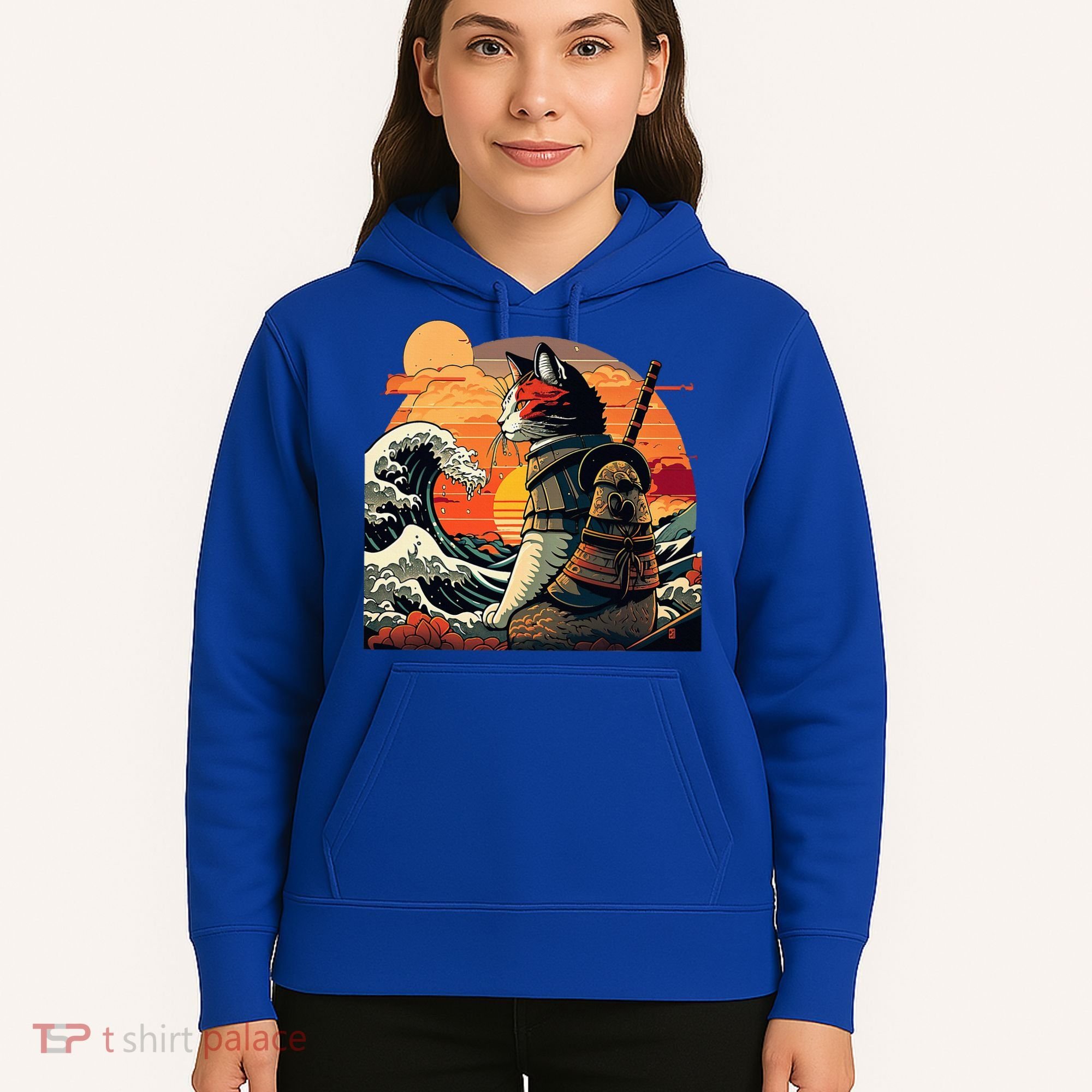 Japanese Retro Samurai Cat The Great Wave By Hokusai Hoodie
