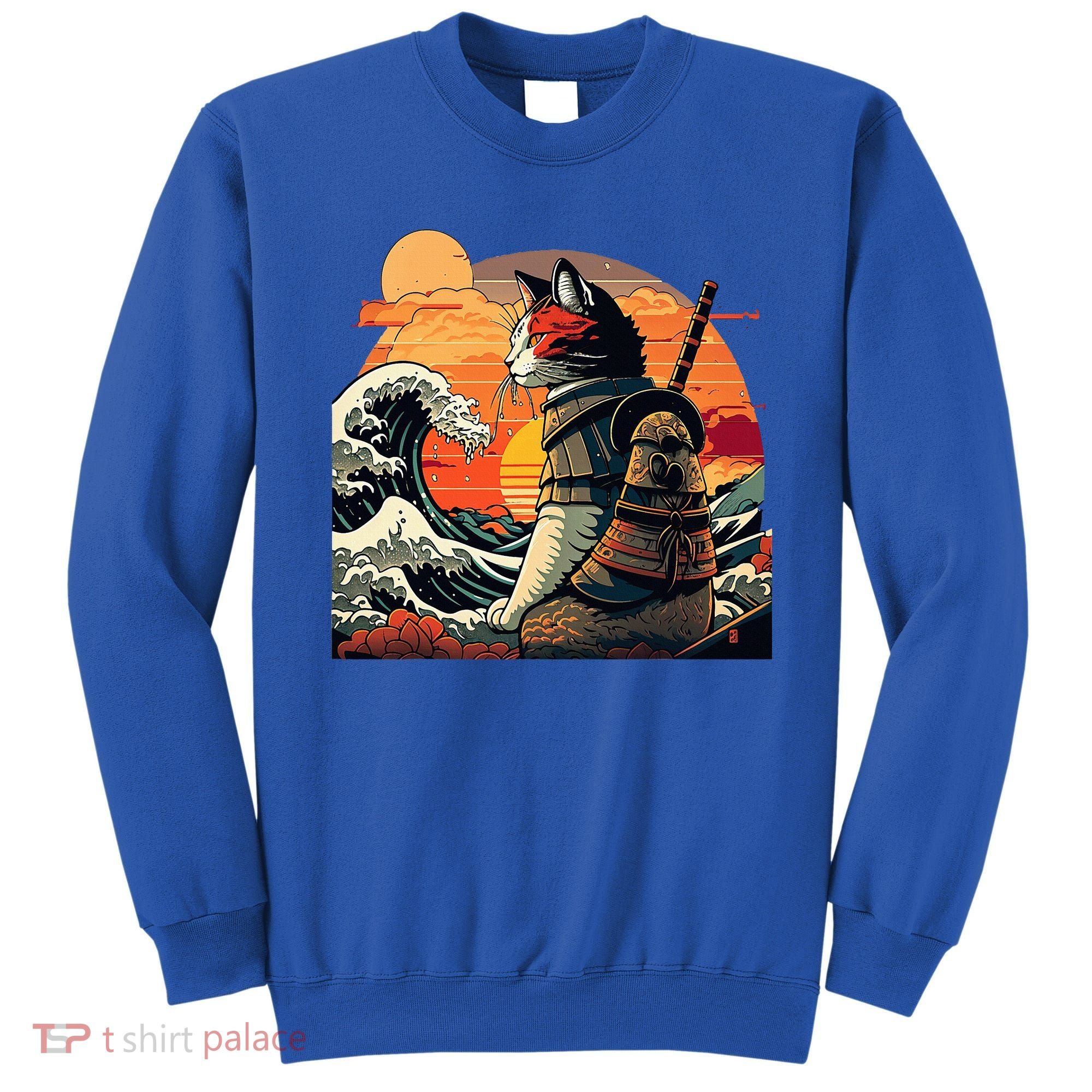 Japanese Retro Samurai Cat The Great Wave By Hokusai Sweatshirt