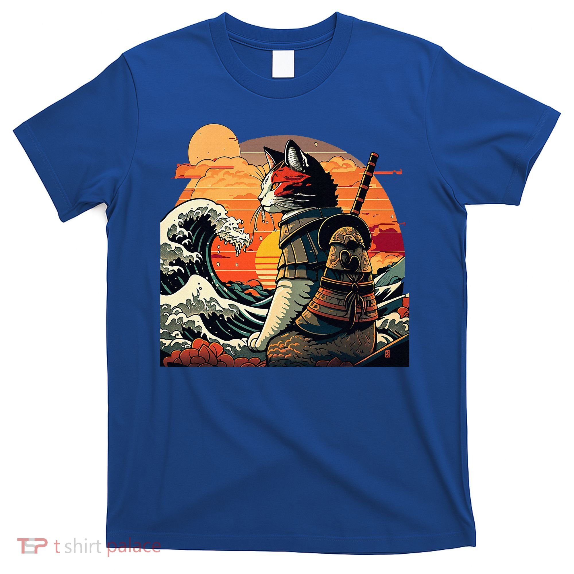 Japanese Retro Samurai Cat The Great Wave By Hokusai T-Shirt
