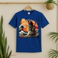 Japanese Retro Samurai Cat The Great Wave By Hokusai T-Shirt thumb 2