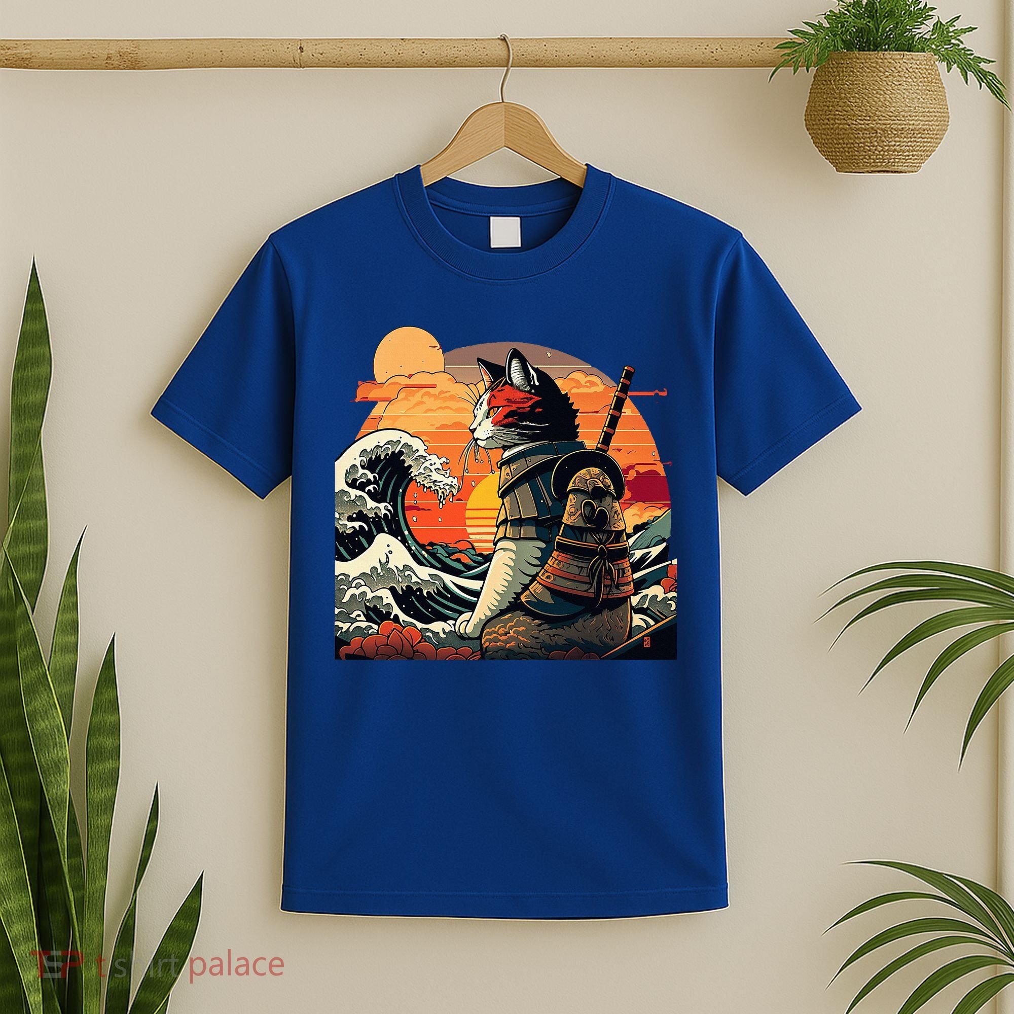 Japanese Retro Samurai Cat The Great Wave By Hokusai T-Shirt