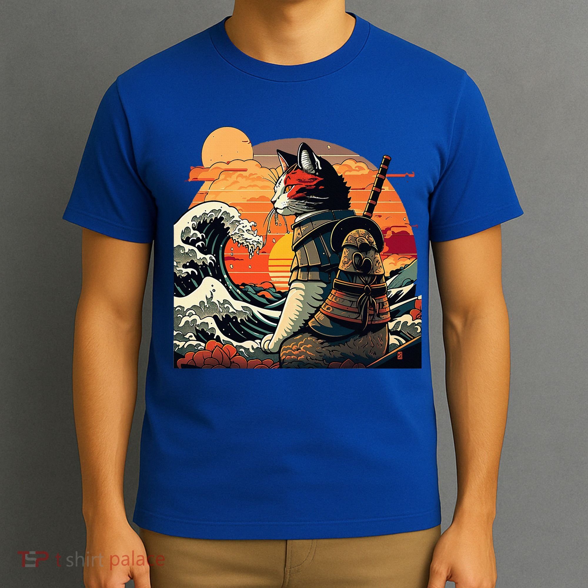 Japanese Retro Samurai Cat The Great Wave By Hokusai T-Shirt