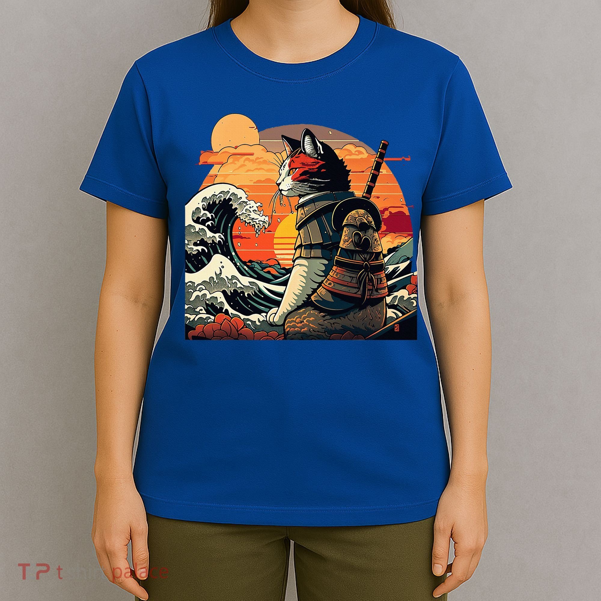 Japanese Retro Samurai Cat The Great Wave By Hokusai T-Shirt