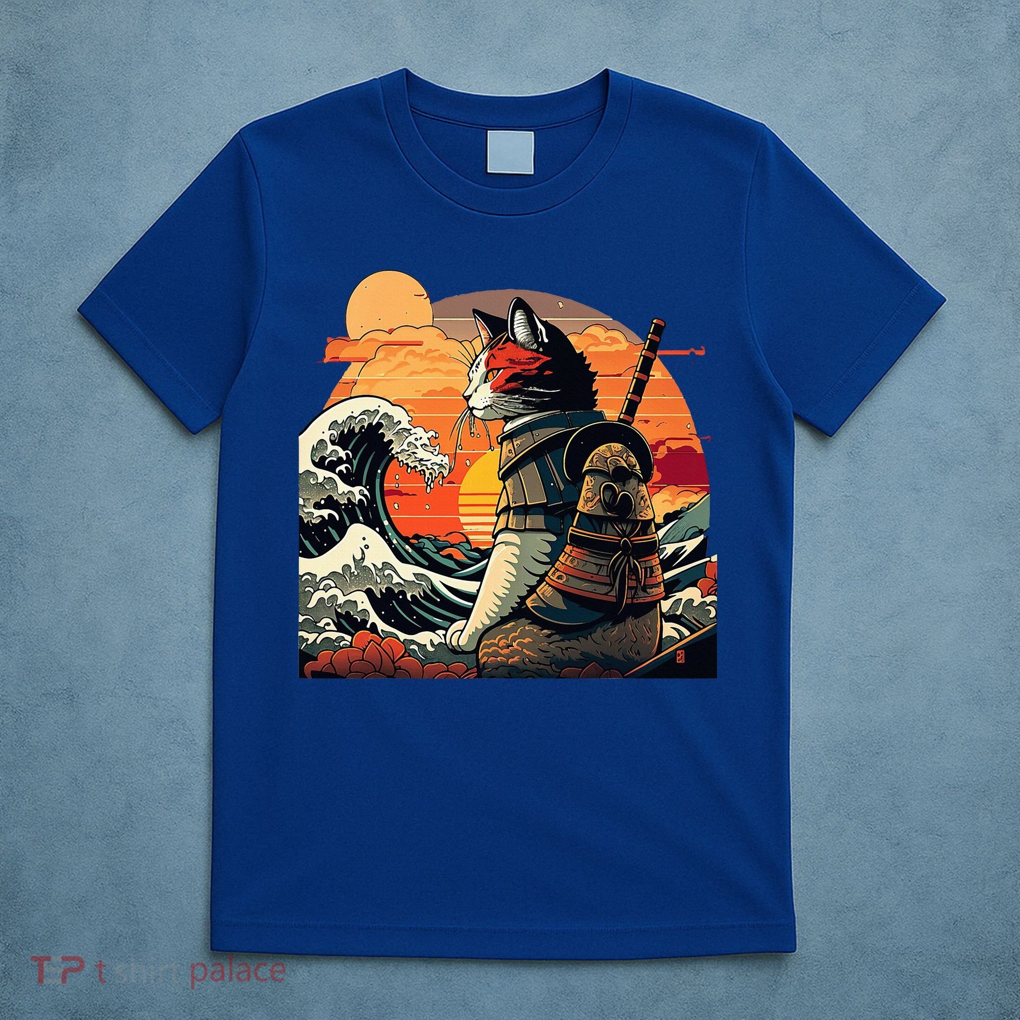 Japanese Retro Samurai Cat The Great Wave By Hokusai T-Shirt