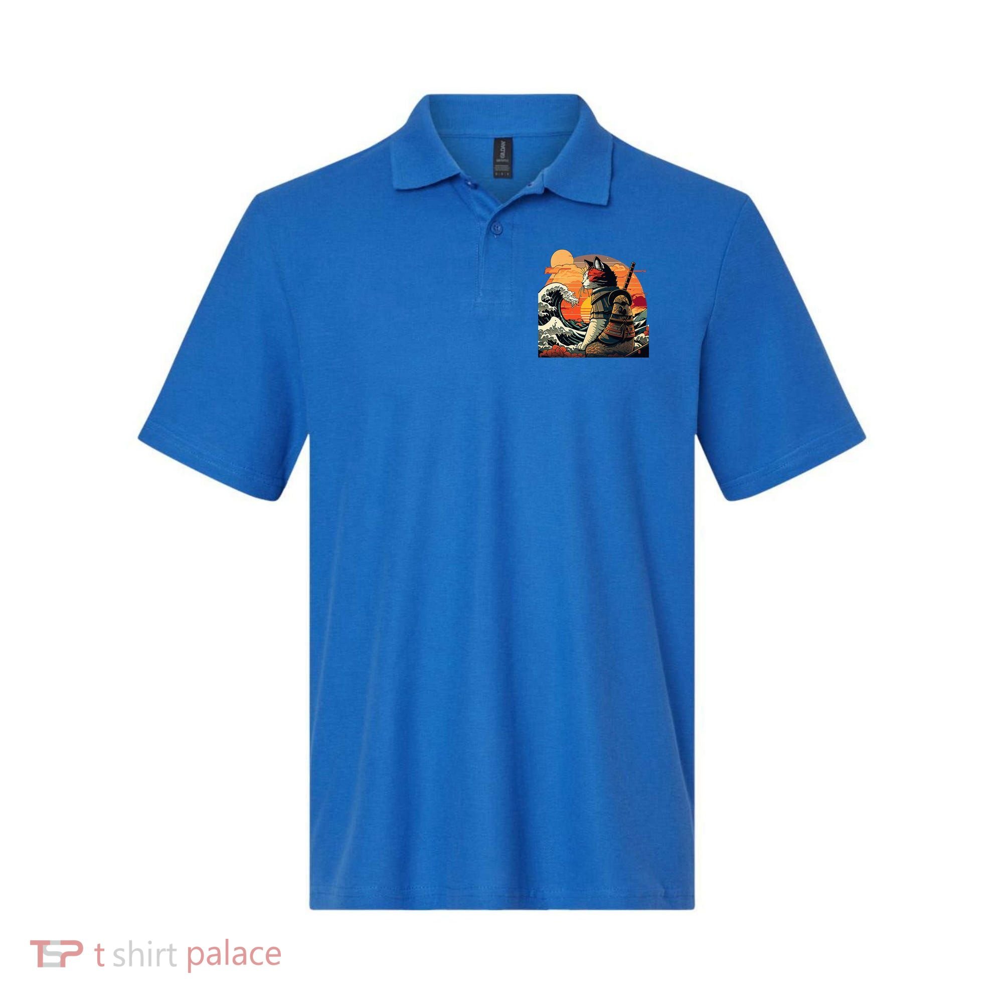 Japanese Retro Samurai Cat The Great Wave By Hokusai Polo