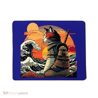 Japanese Retro Samurai Cat The Great Wave By Hokusai Mousepad