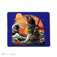 Japanese Retro Samurai Cat The Great Wave By Hokusai Mousepad thumb 0