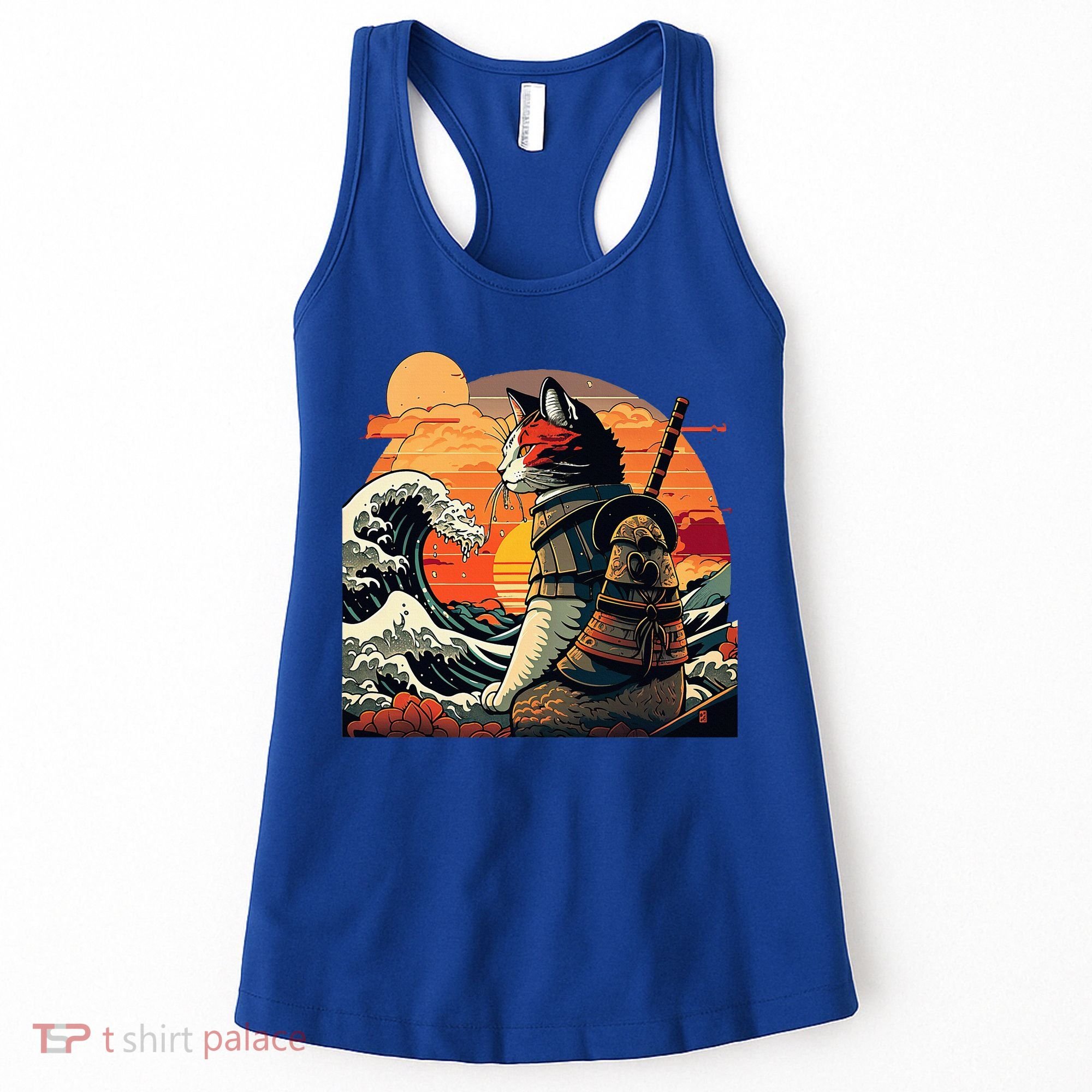 Japanese Retro Samurai Cat The Great Wave By Hokusai Women's Tank Top