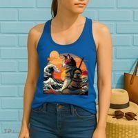 Japanese Retro Samurai Cat The Great Wave By Hokusai Women's Tank Top thumb 2