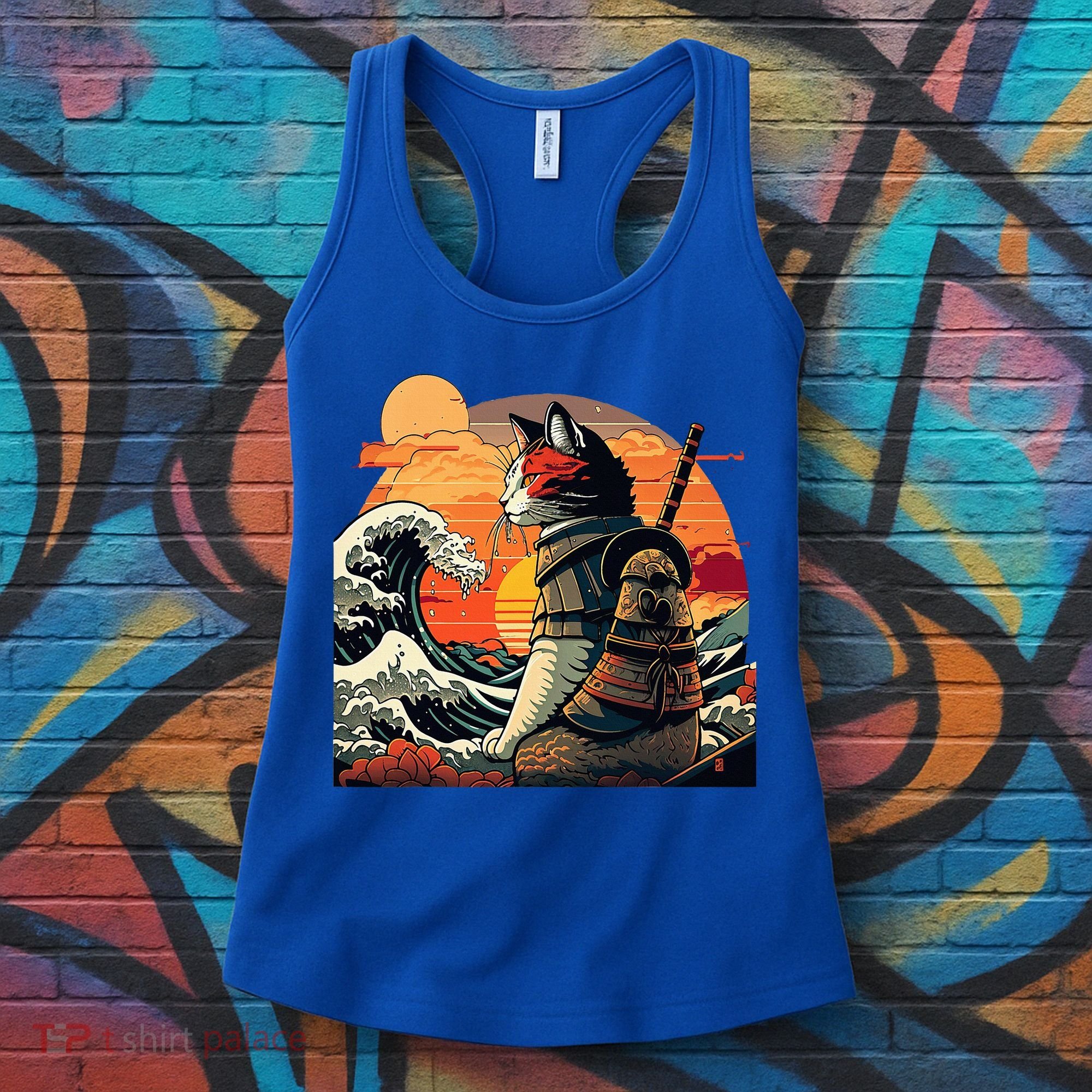 Japanese Retro Samurai Cat The Great Wave By Hokusai Women's Tank Top