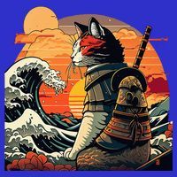 Japanese Retro Samurai Cat The Great Wave By Hokusai Women's Tank Top thumb 5