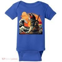 Japanese Retro Samurai Cat The Great Wave By Hokusai Baby Bodysuit thumb 0