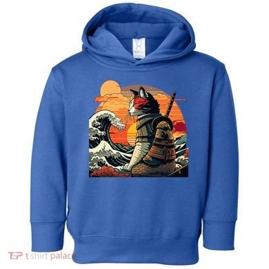 Japanese Retro Samurai Cat The Great Wave By Hokusai Toddler Hoodie