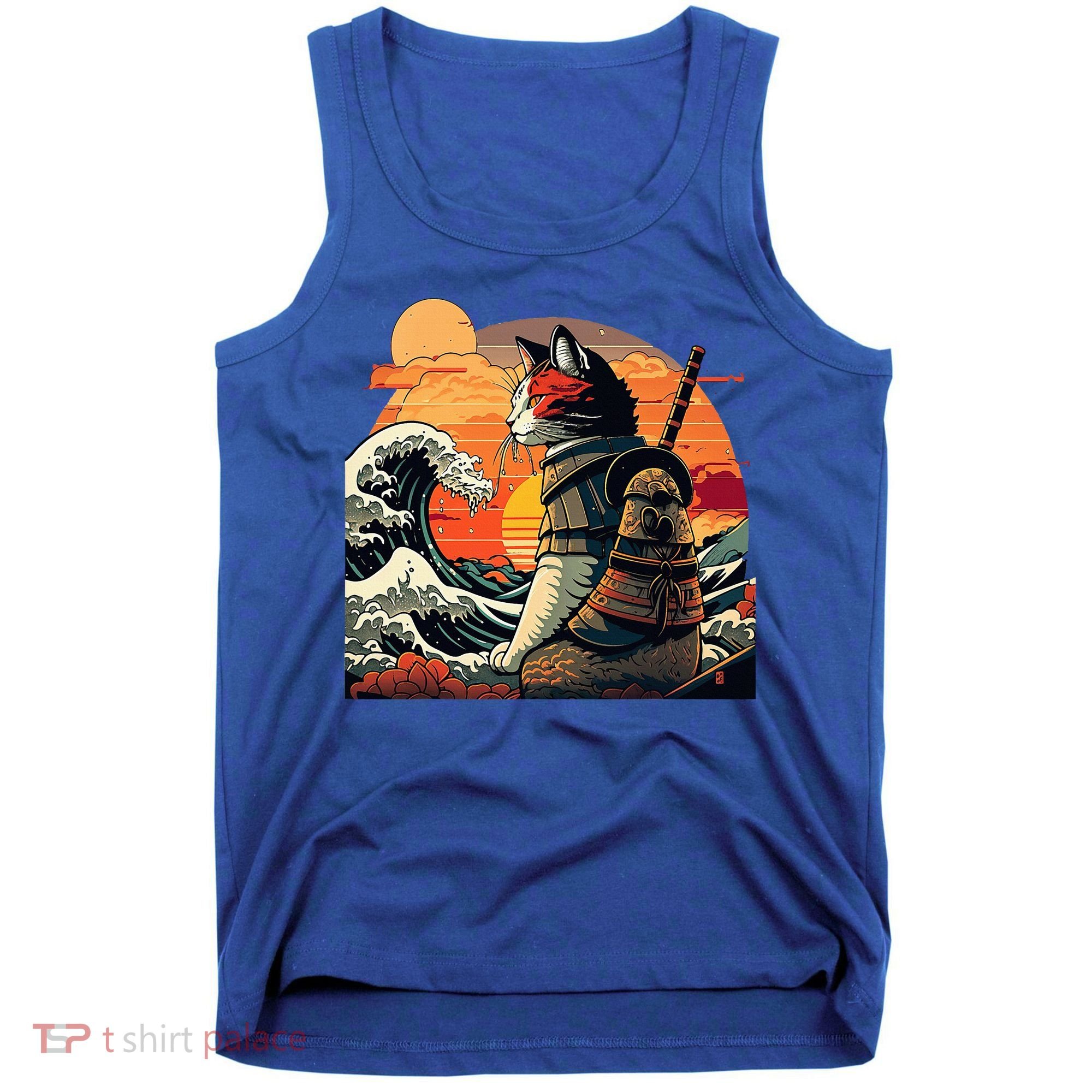 Japanese Retro Samurai Cat The Great Wave By Hokusai Tank Top