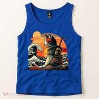 Japanese Retro Samurai Cat The Great Wave By Hokusai Tank Top thumb 2