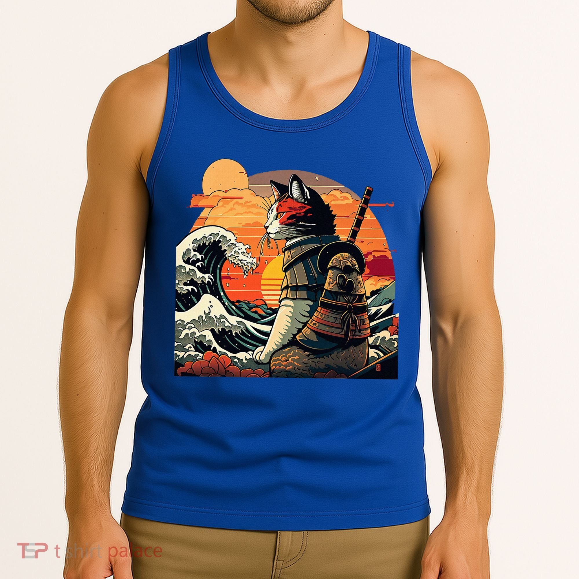 Japanese Retro Samurai Cat The Great Wave By Hokusai Tank Top