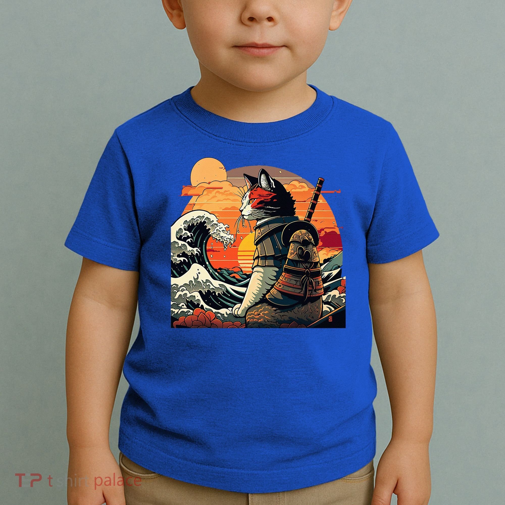 Japanese Retro Samurai Cat The Great Wave By Hokusai Toddler T-Shirt