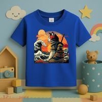 Japanese Retro Samurai Cat The Great Wave By Hokusai Toddler T-Shirt thumb 3