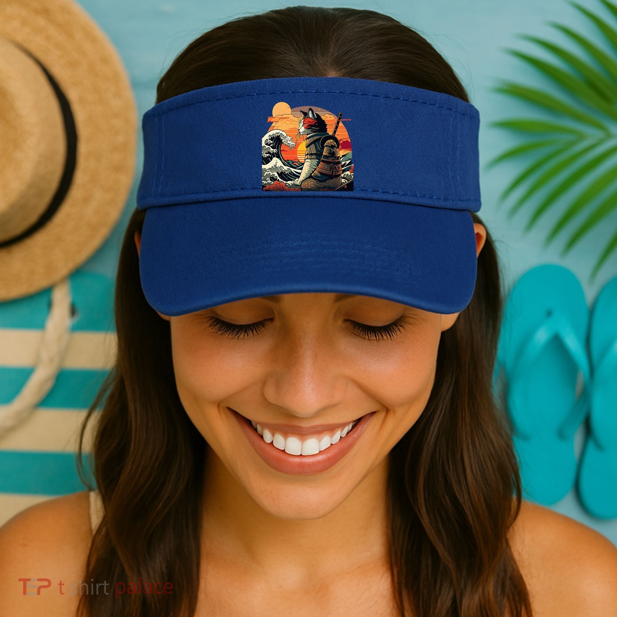Japanese Retro Samurai Cat The Great Wave By Hokusai Visor