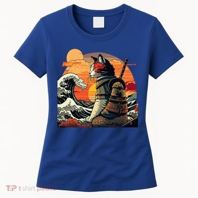 Japanese Retro Samurai Cat The Great Wave By Hokusai Women's T-Shirt