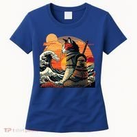 Japanese Retro Samurai Cat The Great Wave By Hokusai Women's T-Shirt thumb 0