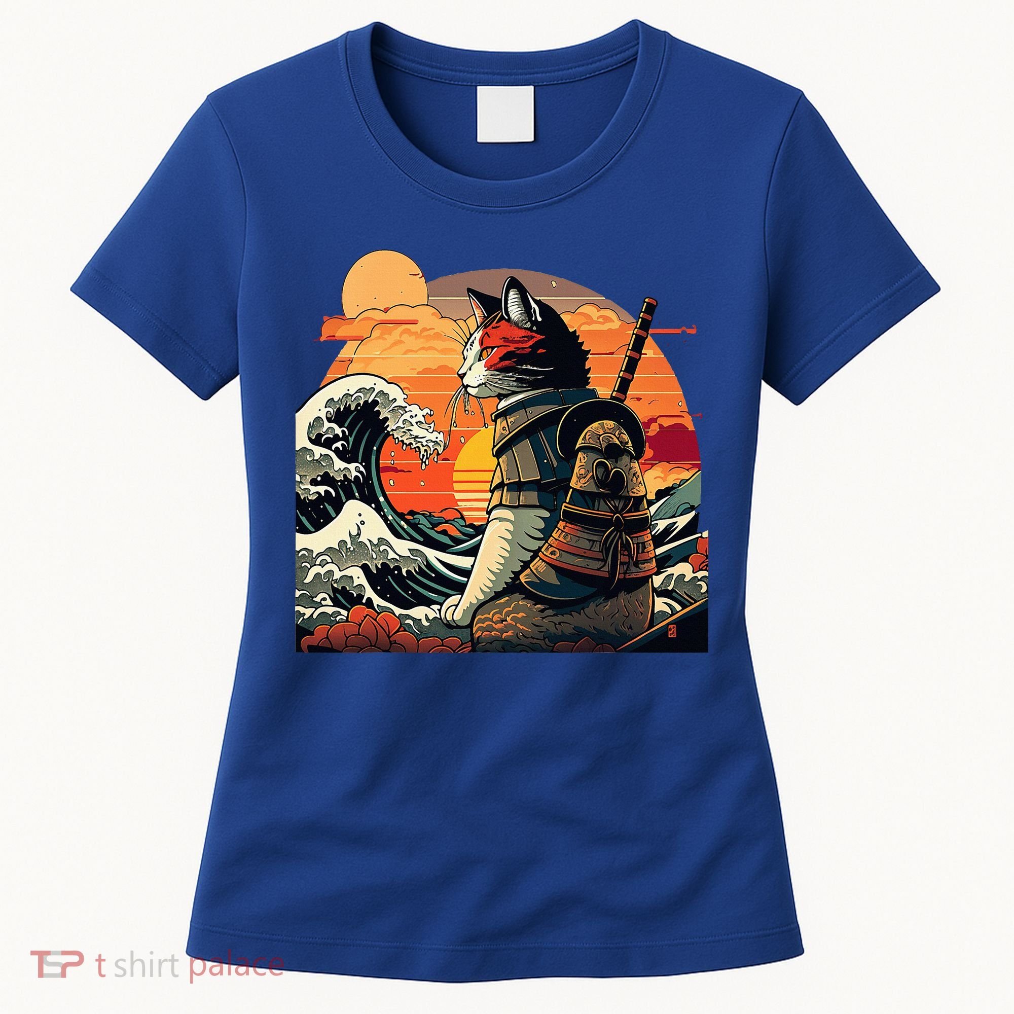 Japanese Retro Samurai Cat The Great Wave By Hokusai Women's T-Shirt