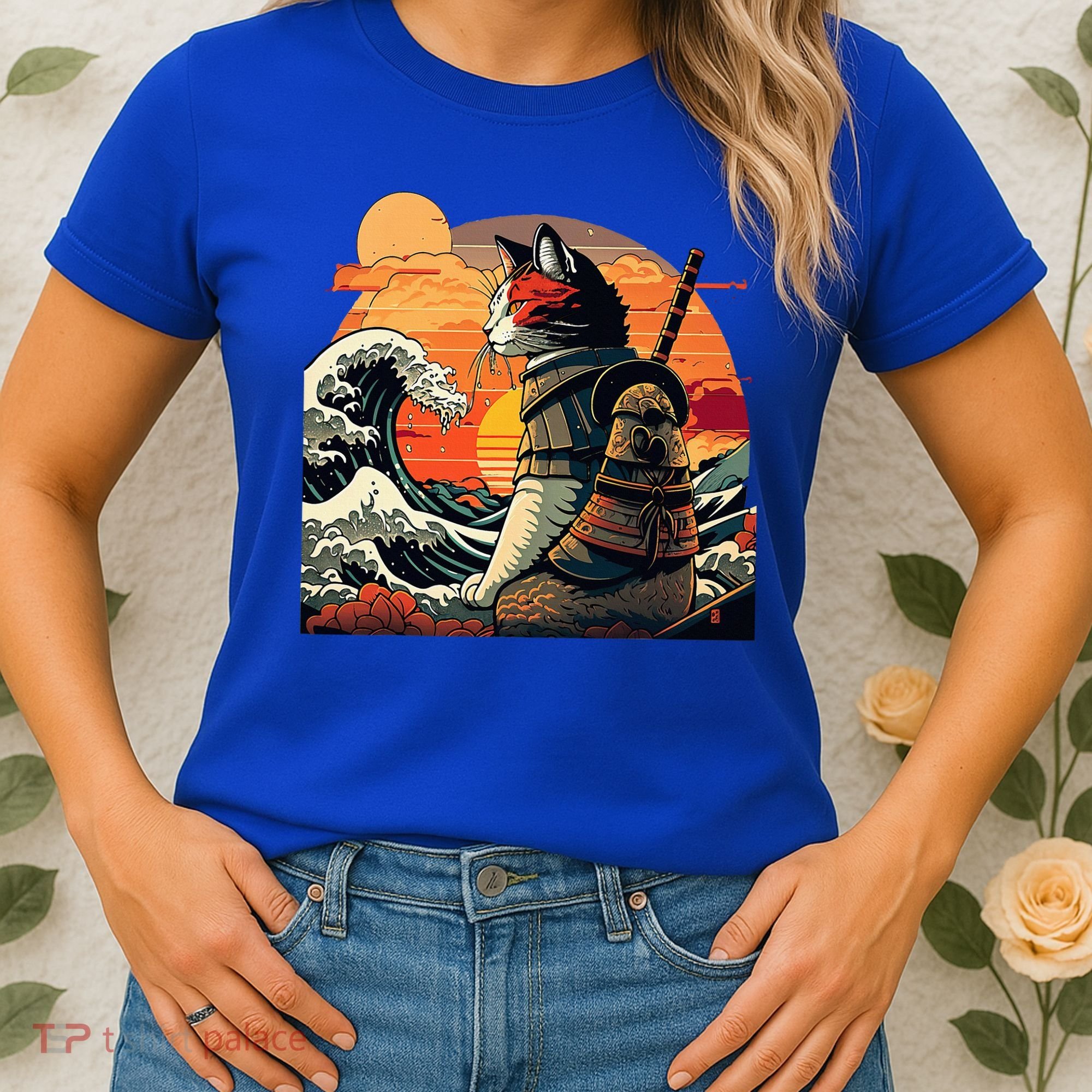 Japanese Retro Samurai Cat The Great Wave By Hokusai Women's T-Shirt