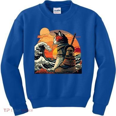 Japanese Retro Samurai Cat The Great Wave By Hokusai Kids Sweatshirt
