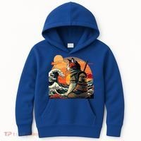 Japanese Retro Samurai Cat The Great Wave By Hokusai Kids Hoodie thumb 0