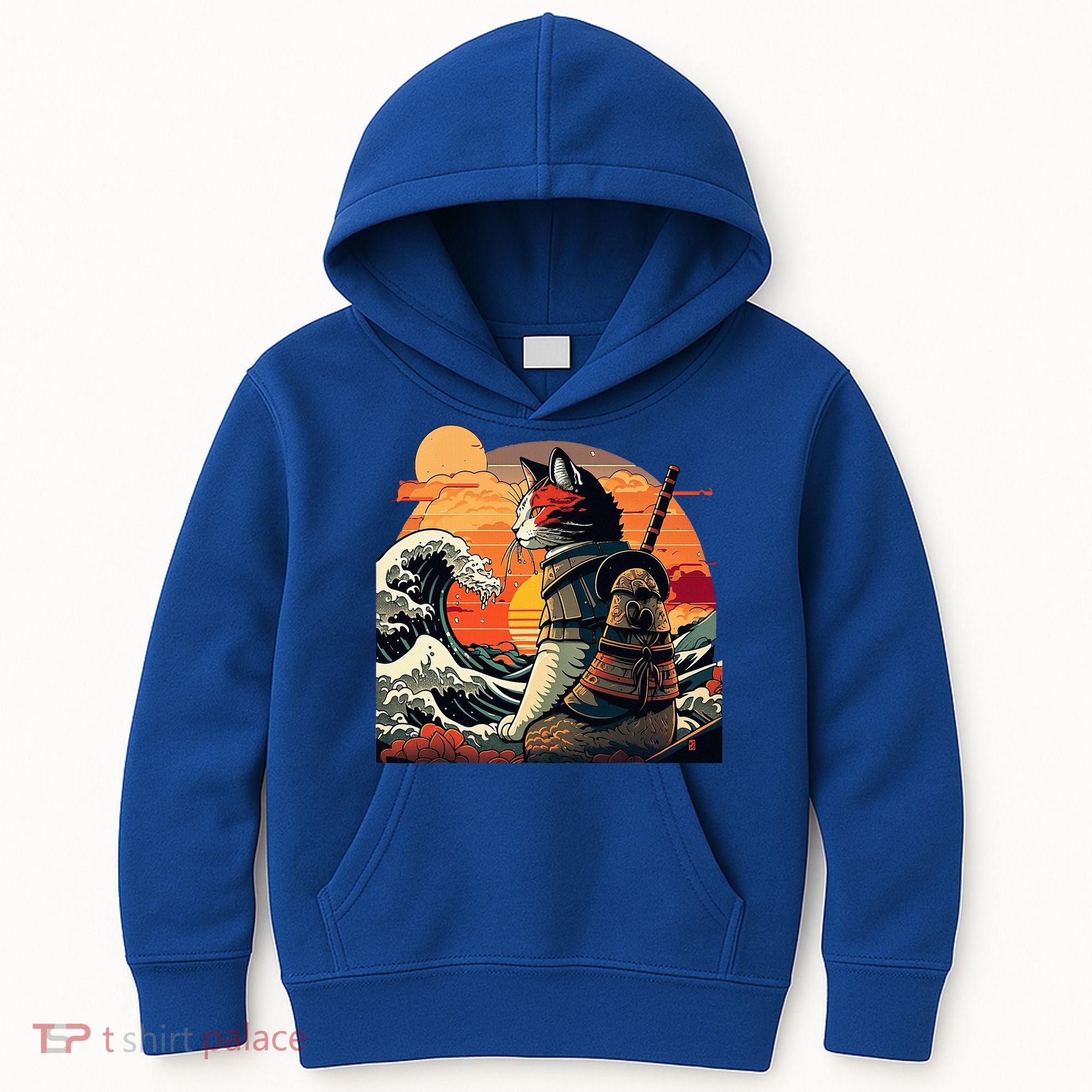 Japanese Retro Samurai Cat The Great Wave By Hokusai Kids Hoodie